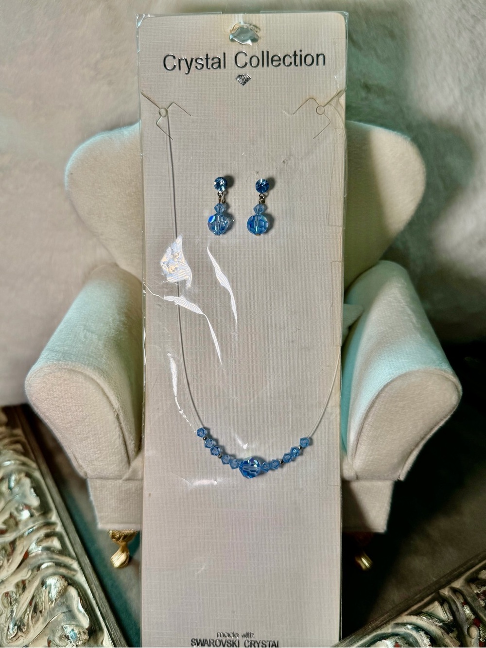 Crystal Collection New Old Stock Blue Swarovski Necklace & Earring Set